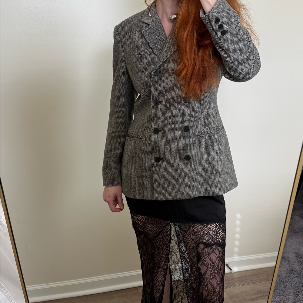 CHAUS Vintage Classic Double-Breasted Wool Blend Blazer in Heather Gray size 6 - Picture 8 of 12